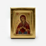 Икона ручной работы "Богородица Семистрельная". Поталь (позолота) наносится вручную