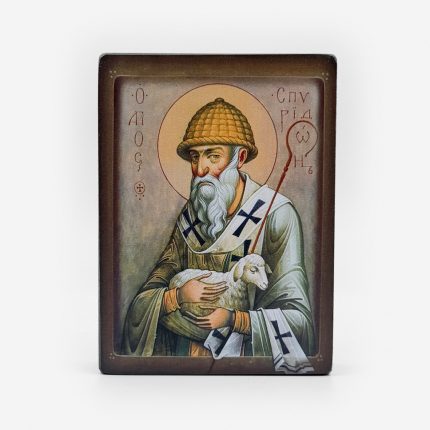 Икона «Святой Спиридон Тримифунтский с овечкой» на дереве