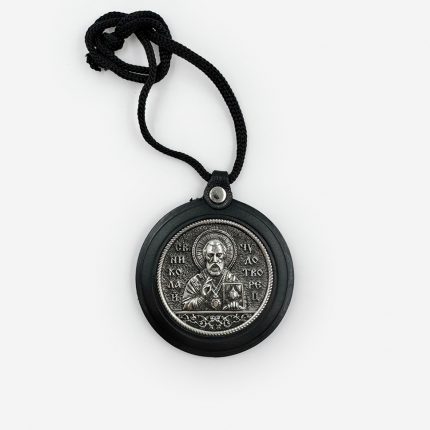 Подвеска автомобильная «Святой Николай Чудотворец» из натуральной кожи с серебрением