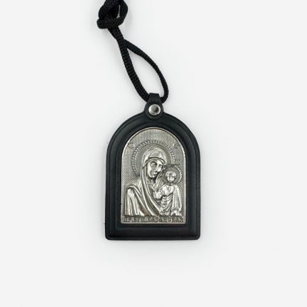 Подвеска автомобильная «Богородица Казанская» из натуральной кожи с серебрением