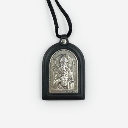 Подвеска автомобильная «Святой Спиридон Тримифунтский» из натуральной кожи с серебрением