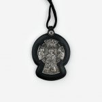 Подвеска автомобильная «Новгородский крест» из натуральной кожи с серебрением