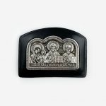 Икона автомобильная «Триптих» из натуральной кожи с серебрением (большой)