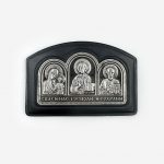 Икона автомобильная «Триптих» из натуральной кожи с серебрением (малый)